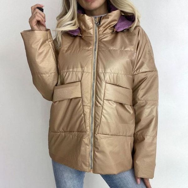 

women's down & parkas berry fashion winter detachable hooded women elegant loose coats panelled reversible cotton jackets ladies, Black