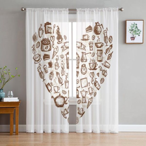 

curtain & drapes coffee time heart shape tulle curtains for living room bedroom christmas chiffon sheer voile kitchen