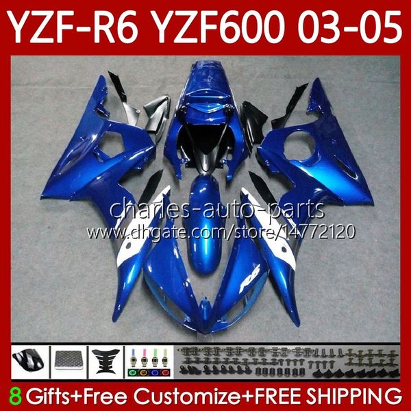 Тело мотоцикла для Yamaha YZF-R6 Blue White Blk YZF600 YZF R 6 600 CC 03-05 Кузов 95NO.12 YZF R6 600CC YZFR6 03 04 05 CoSling YZF-600 2003 2004 2005 OEM Обтекивает комплект
