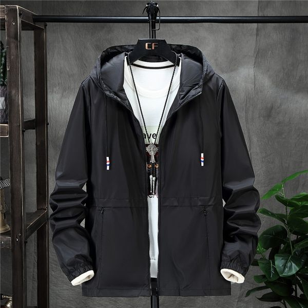 

sports patchwork solid slim hooded jacket men's youth thin, Black