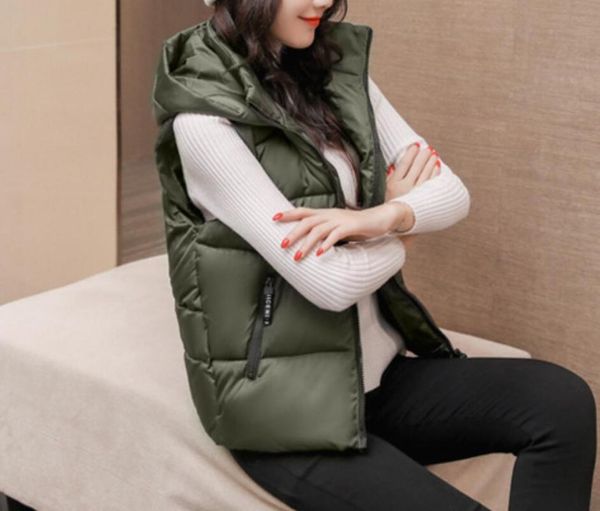 

women's vests 2021 down cotton vest autumn and winter short hooded jacket wholesale discount, Black;white