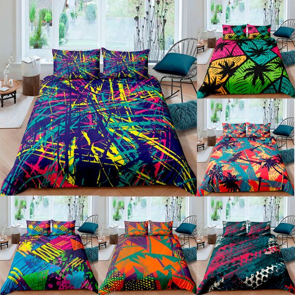 

3pcs abstract geometry splicing pattern bedding set  size duvet cover comforter bed cover set bedcloth quilt multiple siz