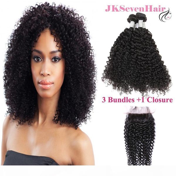 

super quality 12a grade curly wave virgin brazilian hair bundles 3pcs with 4x4inch lace closure vietnamese indian peruvian human hair wefts, Black