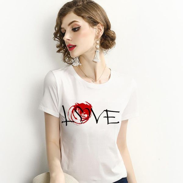 

new 2021 summer harajuku fashion t shirt women love print tshirt o-neck short sleeve t-shirt white tee shirt femme clothing