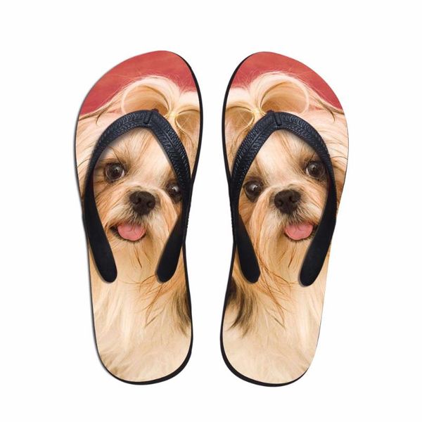 

slippers customized kawaii yorkshire women casual flip flops 3d animal prints fashion summer flats beach shoes for ladies rubber sandals, Black