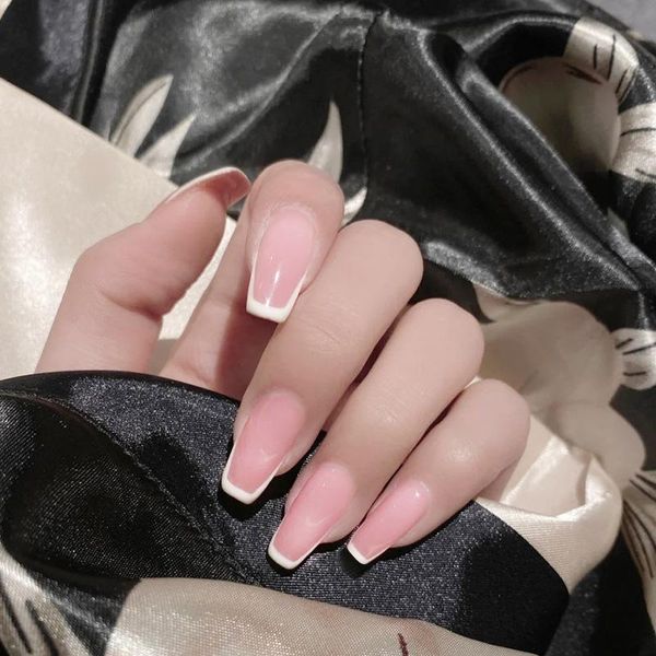 

false nails bare powder french white edge ins nail patch extended ballet, Red;gold