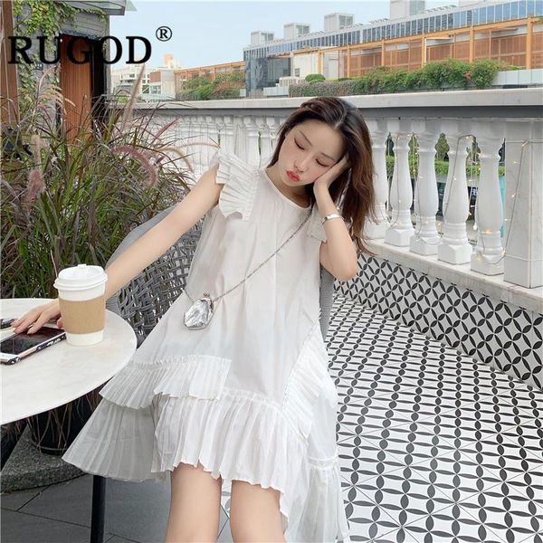 

casual dresses rugod korean ruffles summer dress 2021 solid beach party vestidos women fashion sleeveless loose sundresses female, Black;gray