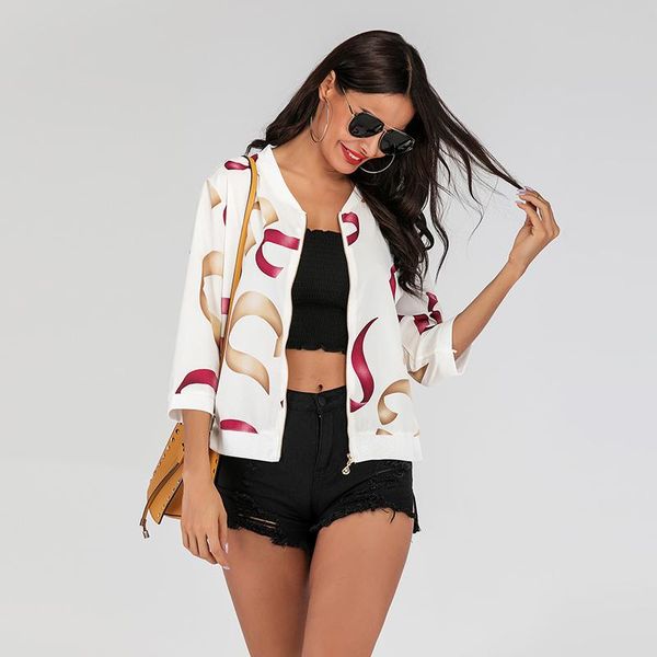 

women's jackets 2021 casual fashion print short chiffon for women silm zip-up cool style lady streetwear, Black;brown