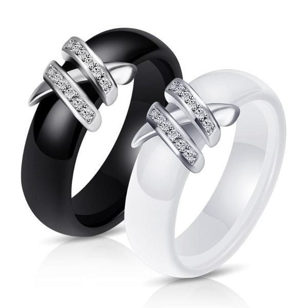 

men's women's new 6mm fashion simple creative ceramic black white double ring casual party bague, Slivery;golden