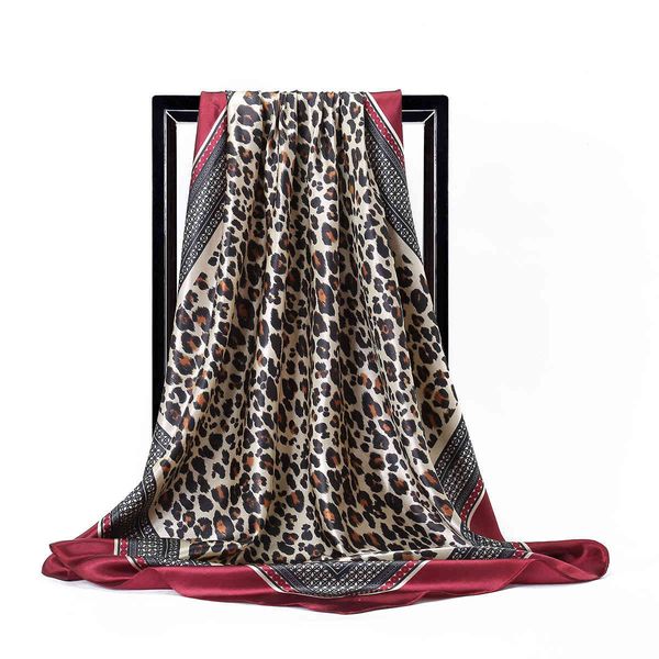 

gaohe silk fashion leopard pattern women's 90cm square headscarf, Blue;gray