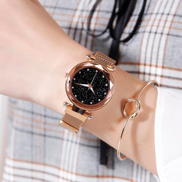 

wristwatches luxury women watch fashion elegant magnet buckle vibrato purple ladies wristwatch starry sky roman numeral gift clock, Slivery;brown