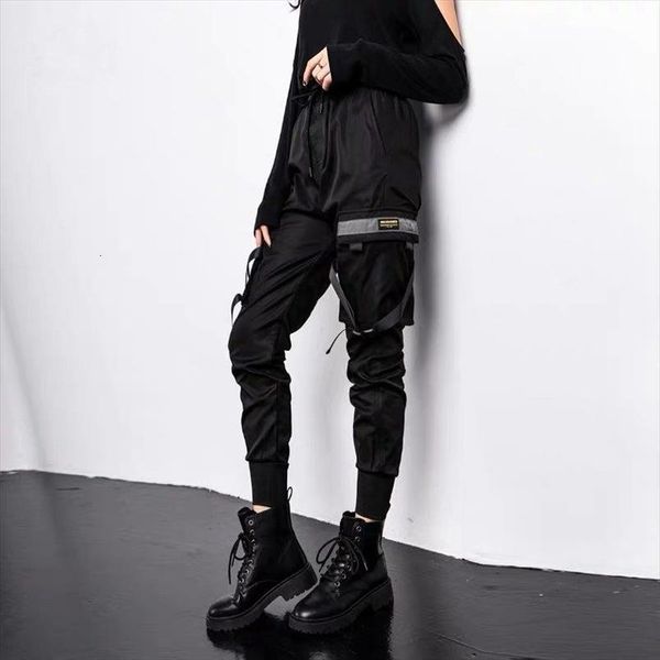 

fashion streetwear cargo black womens pant ankle length elastic waist joggers female loose trousers casual harem, Black;white