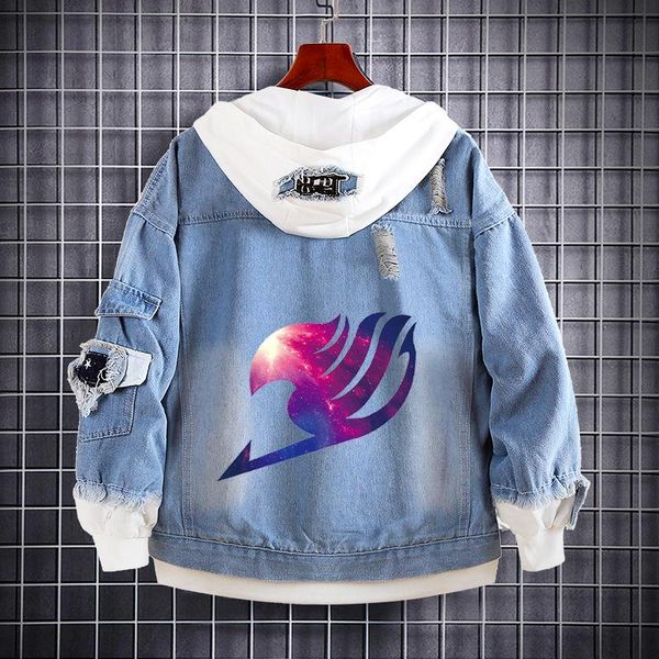 

men's hoodies & sweatshirts anime fairy tail natsu denim jeans jacket hoodie coat cosplay costume spring autumn hooded sweatshirt coo, Black