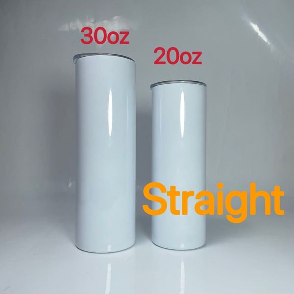 

20oz 30oz straight sublimation skinny tumblers with a plastic straw blank white double wall 304 stainless steel insulated coffee mug b2