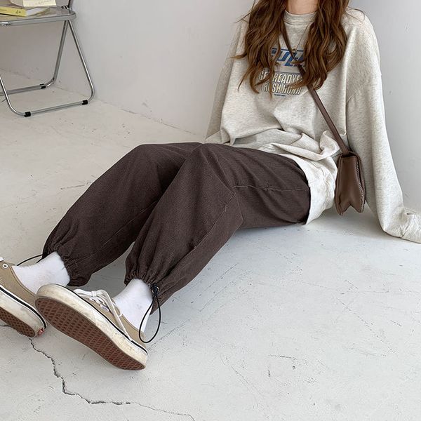 

2021 new 3 colors korean style solid color straight trouser autumn high waist long corduroy pants womens (x1603) 01zj, Black;white