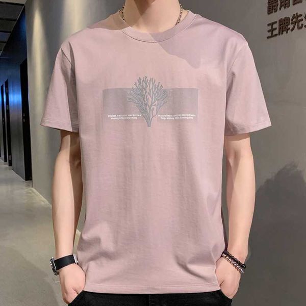 

Short sleeve t-shirt men's 2021 summer new round neck T -shirt fashion loose s ummer clothes, Qds7702 beige