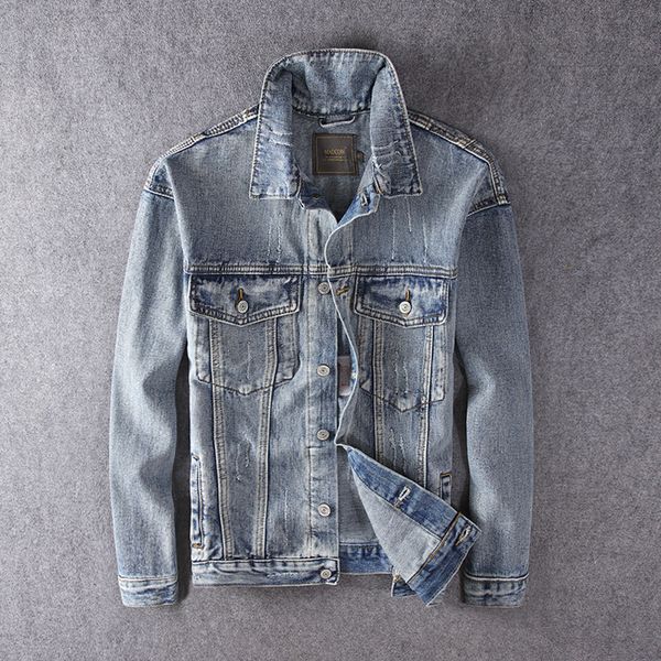 

2021 new fashion streetwear embroidery designer ripped denim coats retro washed hip hop men bomber jackets hombre s3nf, Black;brown