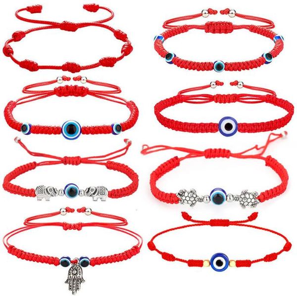 Braccialetti con ciondoli intrecciati a mano Lucky Red String Blu Turco Evil Eye Bracciale pendente Gioielli per donne all'ingrosso