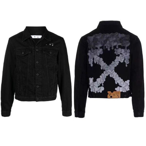 

off style white paint melting water drop printing arrstyle denim men's and women's couple casual jacket fashion, Black;brown