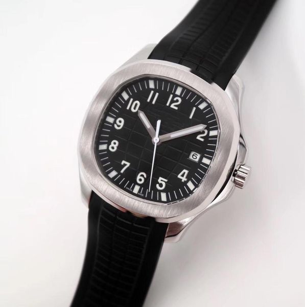 

men 40mm automatic mechanical movement black sport rubber belt wristwatch with 316 stainless steell, Slivery;brown