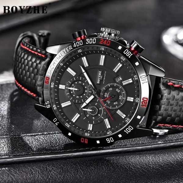 

wristwatches boyzhe business men mechanical watch automatic week month calendar display luminous waterproof sport wrist watches for reloj, Slivery;brown