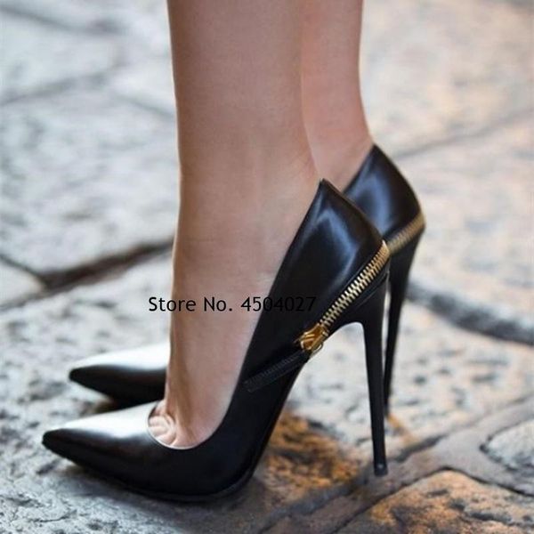 

dress shoes black pointy toe shallow stiletto heels fashion zipper office pumps