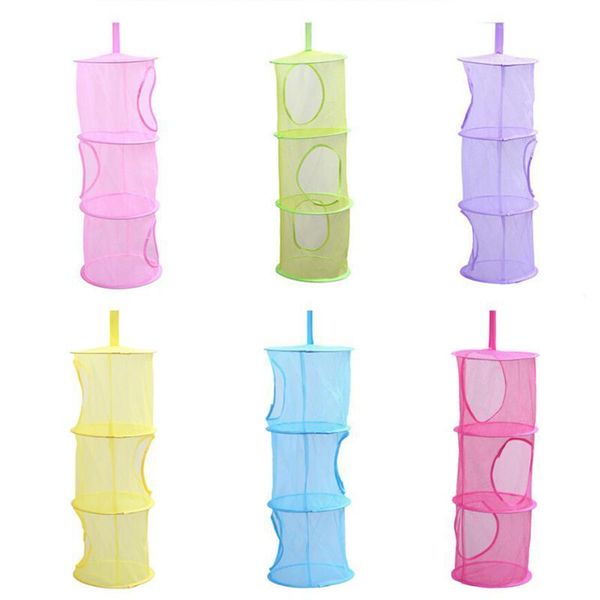 

hanging mesh space saver bags organizer 3 compartments toy storage basket for kids room
