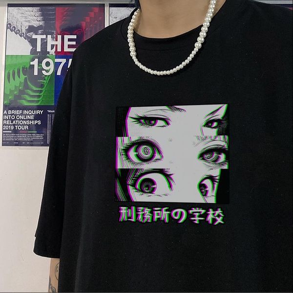 

harajuku japan prison school sad japanese girl eyes women ghost anime comic loli casual streetwear manga women t shirt, White