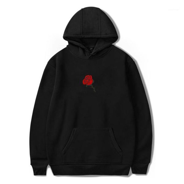 

men's hoodies & sweatshirts rose hoodie long sleeve women tracksuit flower 2021 couples wear harajuku streetwear fashion clothes plus, Black