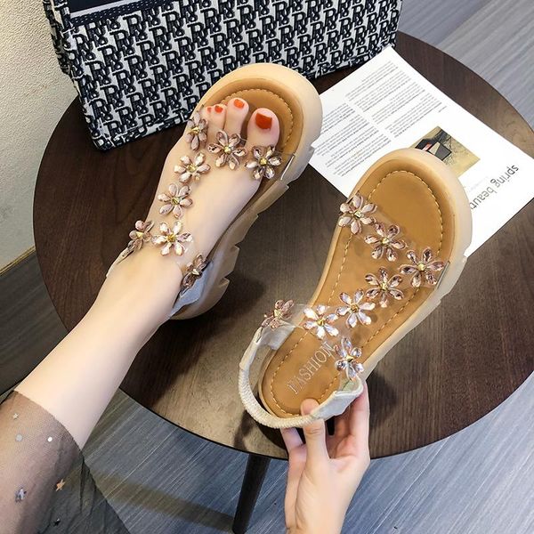 

sandals women's 2021 summer fashion platform ladies wedges shallow party crystal flowers casual female shoes, Black