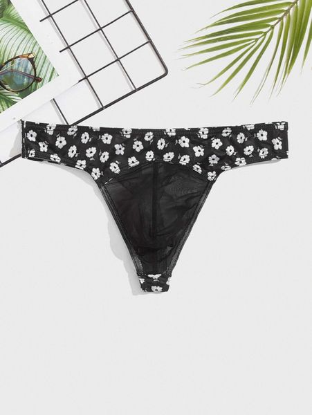 

men random ditsy floral print jockstrap x4sv#, Black;brown
