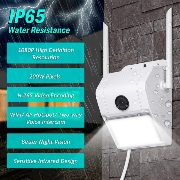 

1080p wifi wireless surveillance outdoor wall light security camera with pir motion detection sensor ip65 water resistance