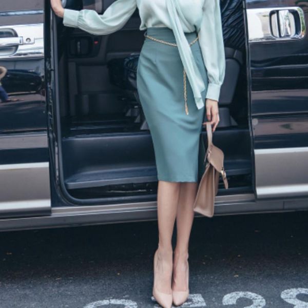 

skirts the 2021 autumn women's korean fashion show thin high waist skirt pure color, Black