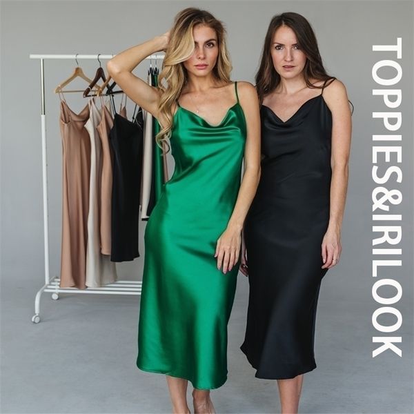 

ies spring satin effect party dress for women elegant swinging collar strap sleeveless ladies long 220308, Black;gray