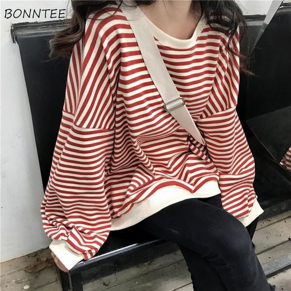 

women's hoodies & sweatshirts women striped chic korean style all-match autumn slouchy female clothing casual loose long sleeves trendy, Black