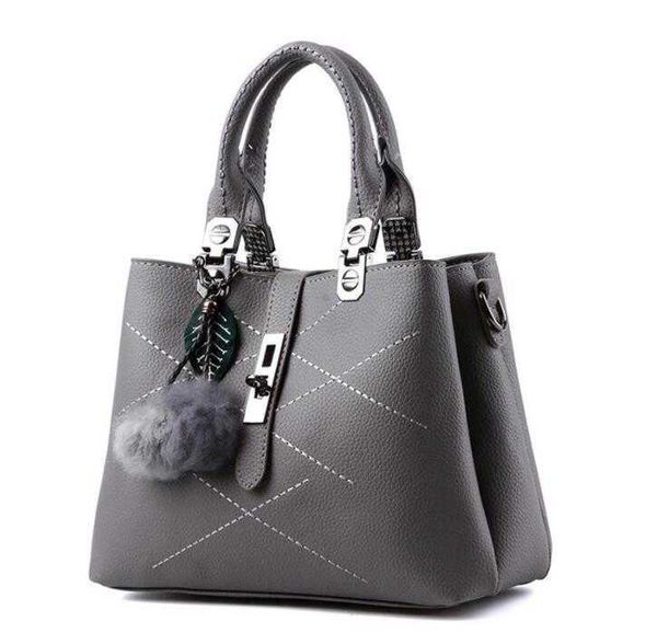 

classic flower hbp embroidery messenger bags women leather handbags sac a main ladies hair ball hand bag lady tote dark grey color