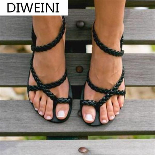 

2021 summer women's flat sandals fashion set foot women outdoor beach open toe casual sandals comfortable shoes zapatos mujer, Black