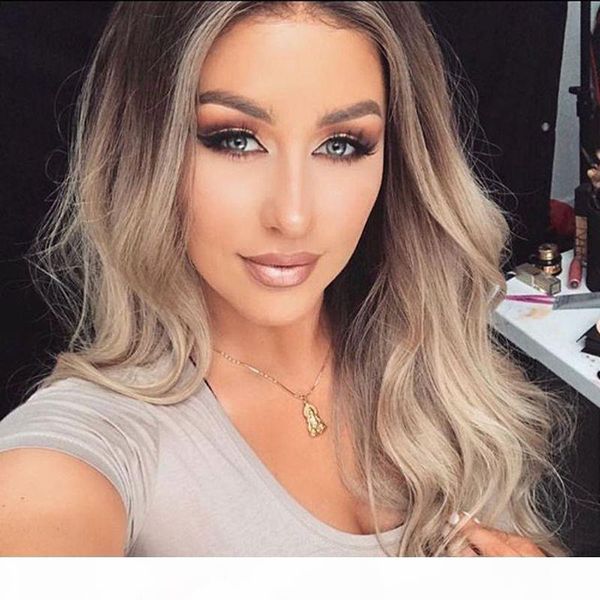 

silk lace front wig glueless full lace wigs human hair ombre wig black roots 1b 18 body wave brazilian virgin hair, Black;brown