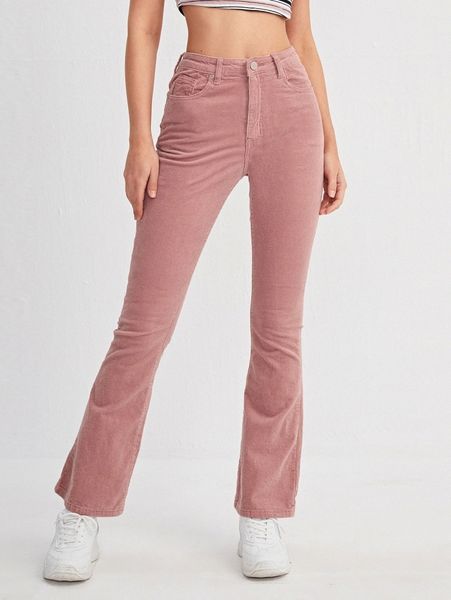 

high waist flare leg corduroy pants a6sg#, Black;white