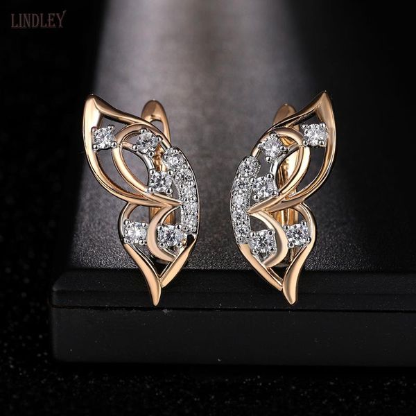 

stud lindley 2021 dangle butterfly hollow women's earrings 585 rose gold zircon earring for women luxury fashion wedding jewelry, Golden;silver