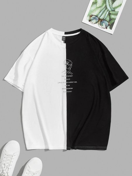 

men slogan graphic colorblock tee m3ff#, White;black