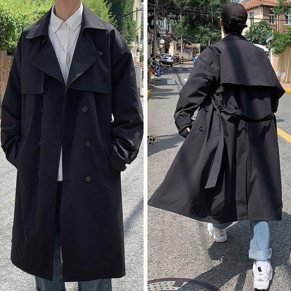 

men's trench coats spring and autumn fashion black coat men 's mid-length handsome trendy overcoat korean style, Tan;black