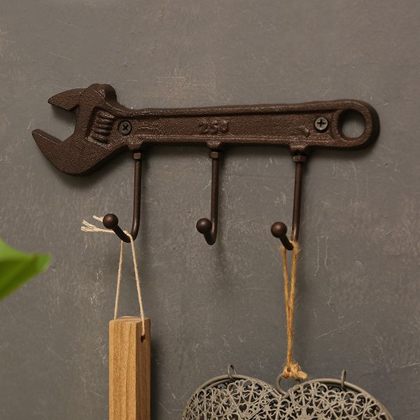 Retro do ferro fundido ganchos de metal cabide chave chave inglesa montada chave de gancho chave decoração de casa 220311