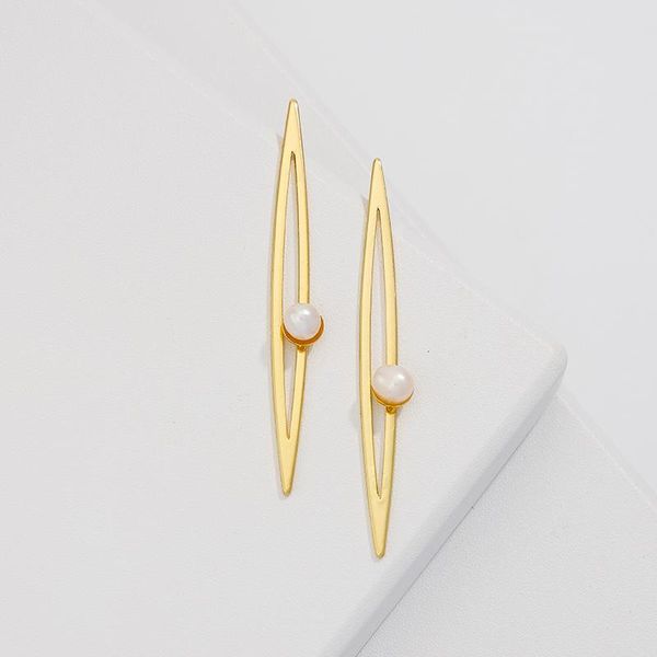 

dangle & chandelier jaeeyin 2021 arrivals copper brass matte gold color minimalist pearl statement geometric stud earrings girlfriend birthd, Silver