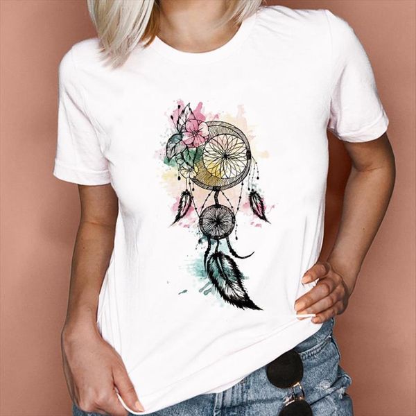 

graphic floral dream web women t shirt watercolor cute trend fashion 90s short sleeve lady clothes tees print female, White