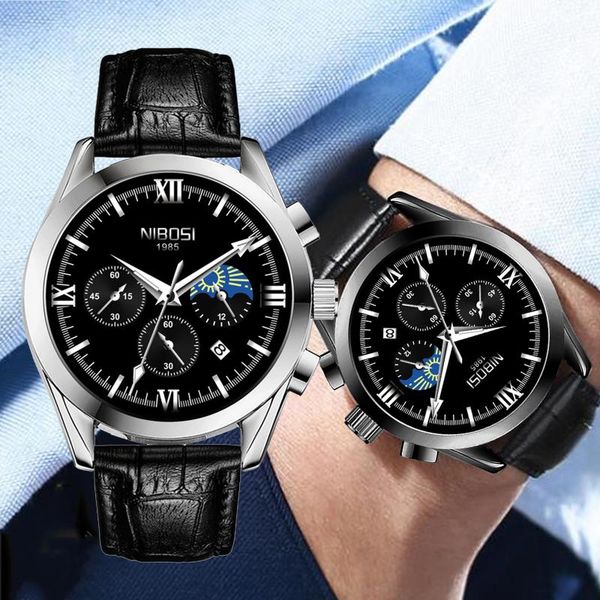 

wristwatches nibosi 2021 men watches waterproof quartz chronograph fashion sport wristwatch male clock relogio masculino, Slivery;brown