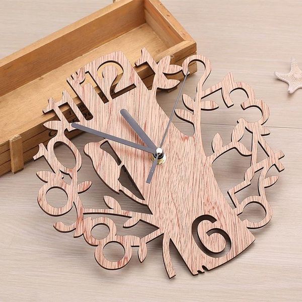 

1 pcs wooden tree wall clock for bedroom modern quartz wood silent bird clocks kitchen office living room decoration wall clocks