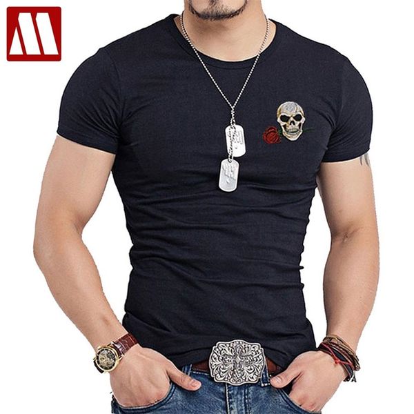 

harajuku style men o-neck t shirt swag punk rock mens embroidery patch t-shirt skull tshirt buddha tee shirts casual streetwear 210317, White;black
