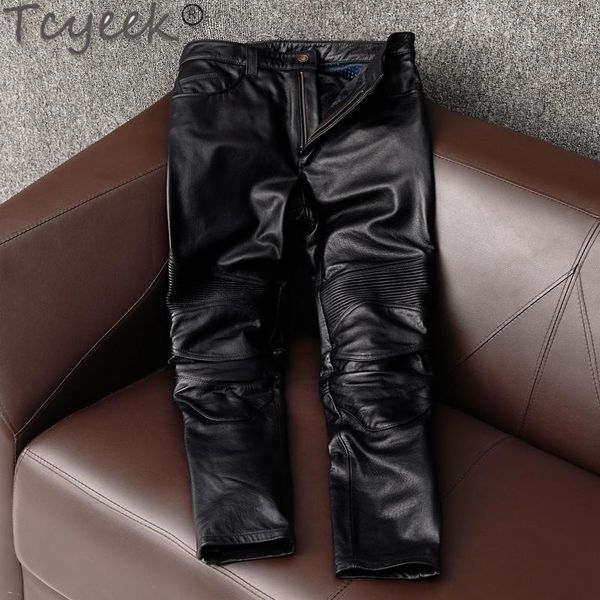

men's pants leather genuine men black motorcycle style trousers real cowhide plus size 55xl pantalon cuir homme w55446677