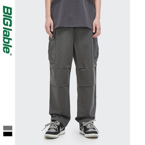 

men's pants big lable casual harajuku multi pockets cargo men baggy male loose straight trousers, Black
